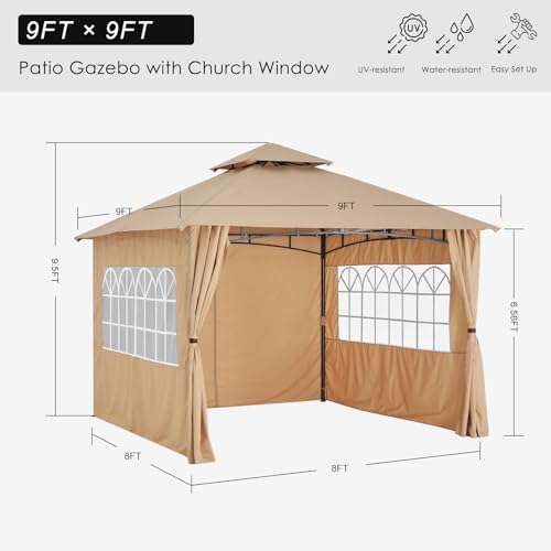 MASTERCANOPY Patio Gazebo Steel Frame Outdoor Gazebo with Windows Curtains (11x11,Dark Gray)