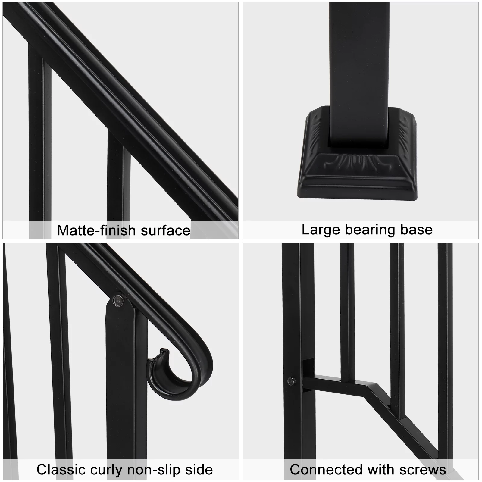 4 Step Handrails for Outdoor Steps, Fit 3 or 4 Steps Outdoor Stair Railing for Concrete Steps, White Wrought Iron Railing