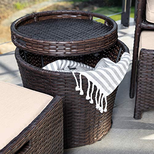 Best Choice Products 5-Piece Outdoor Patio Furniture Set, No Assembly Required Wicker Conversation Bistro & Storage Table for Backyard, Porch