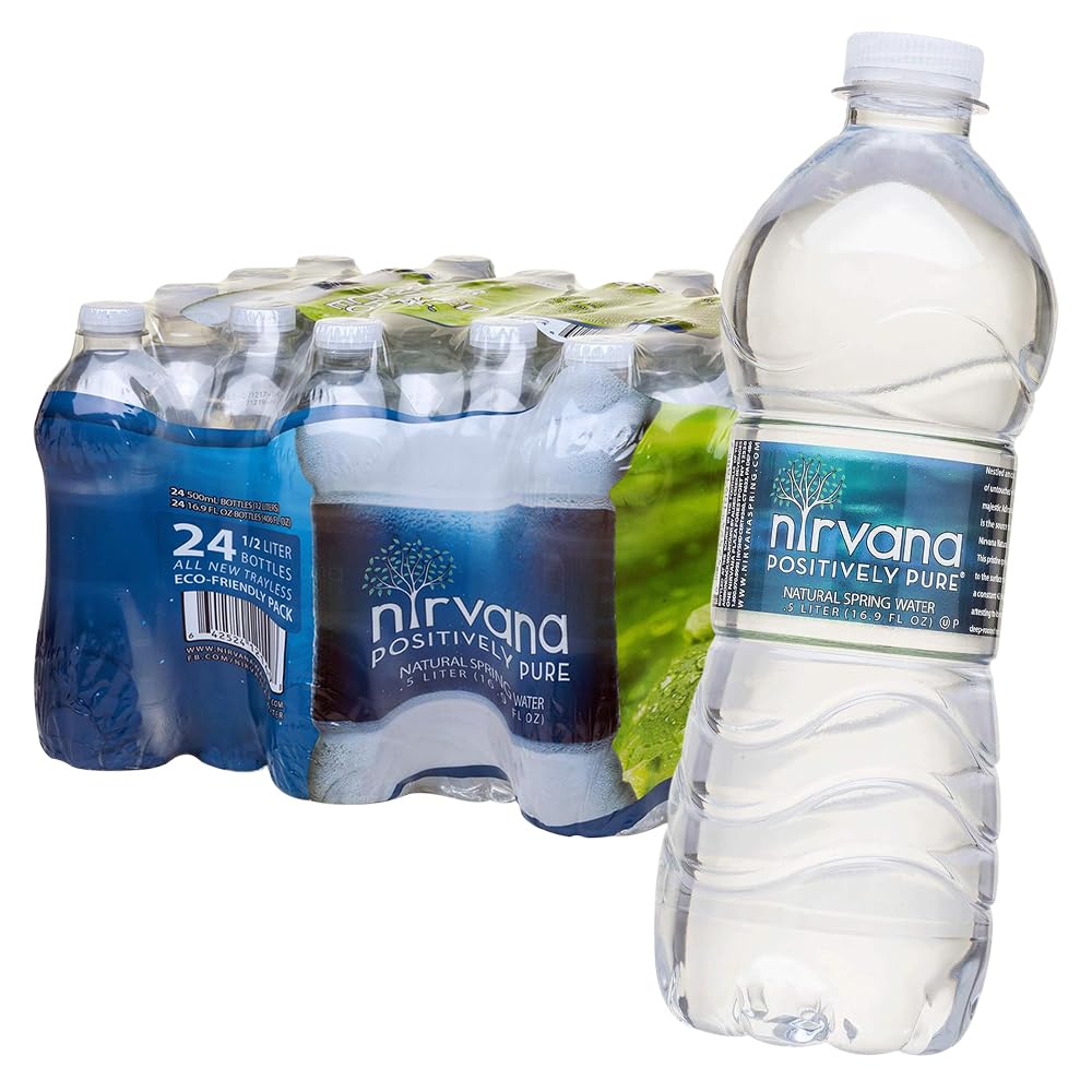 Nirvana Natural Spring Water - Fresh Bottling, High in Calcium, Bromate-Free, BPA-Free Bottles Water