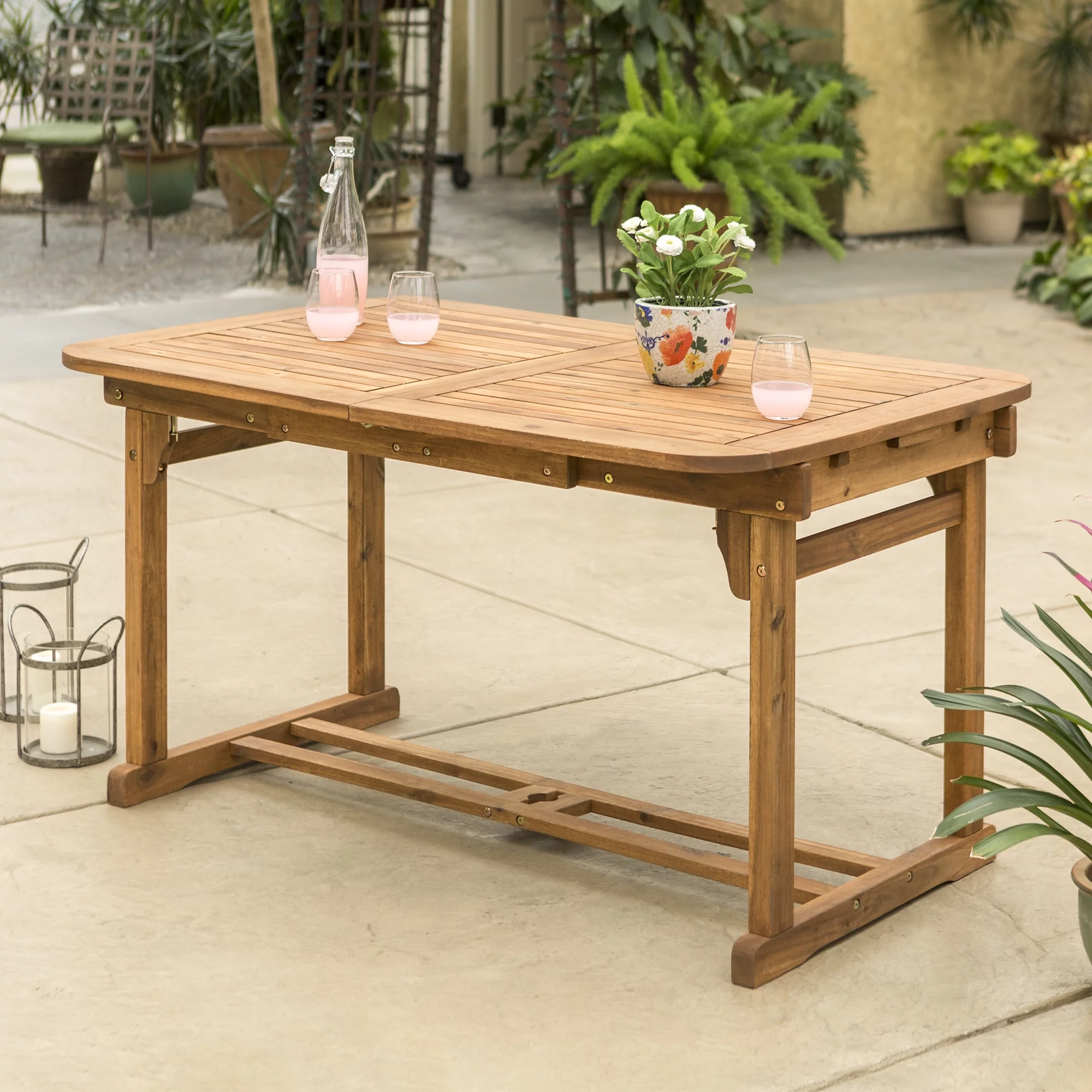 Acacia Wood Patio Extendable Dining Table, Brown