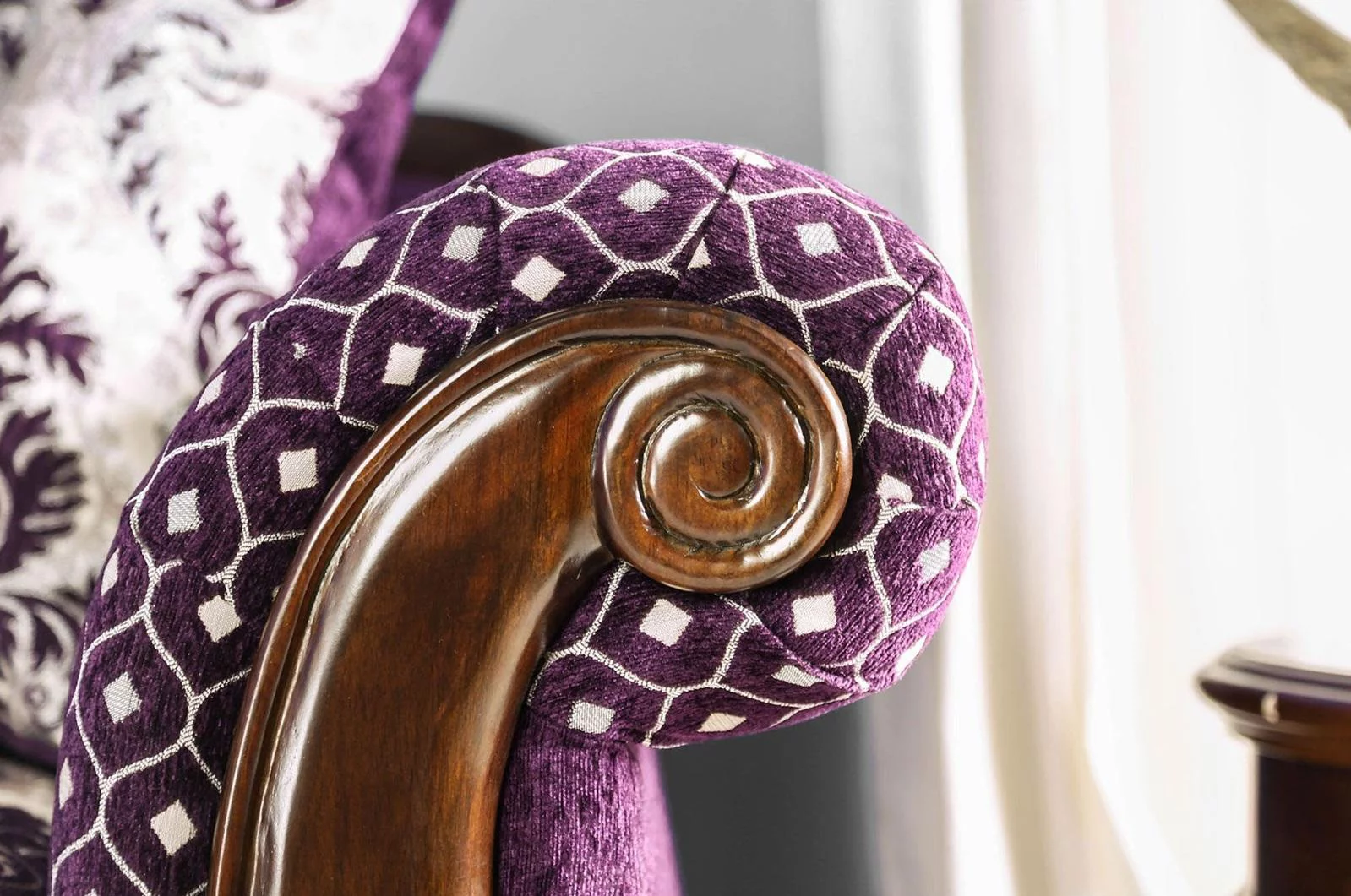 Transitional Purple & Silver Chenille Sofa and Loveseat FOA Emilia