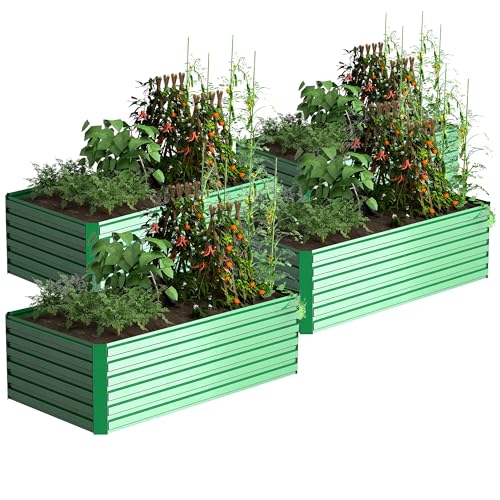 FOOWIN 2pcs 8x4x2ft Galvanized Raised Garden Bed, Planter Raised Garden Boxes Outdoor, Large Metal Raised Beds for Gardening