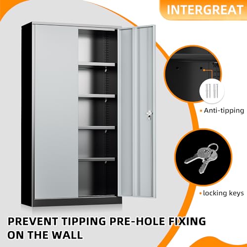INTERGREAT Metal Storage Cabinets 72” Black Garage Steel Storage Cabinet with Doors and Shelves, Metal Tool Cabinet
