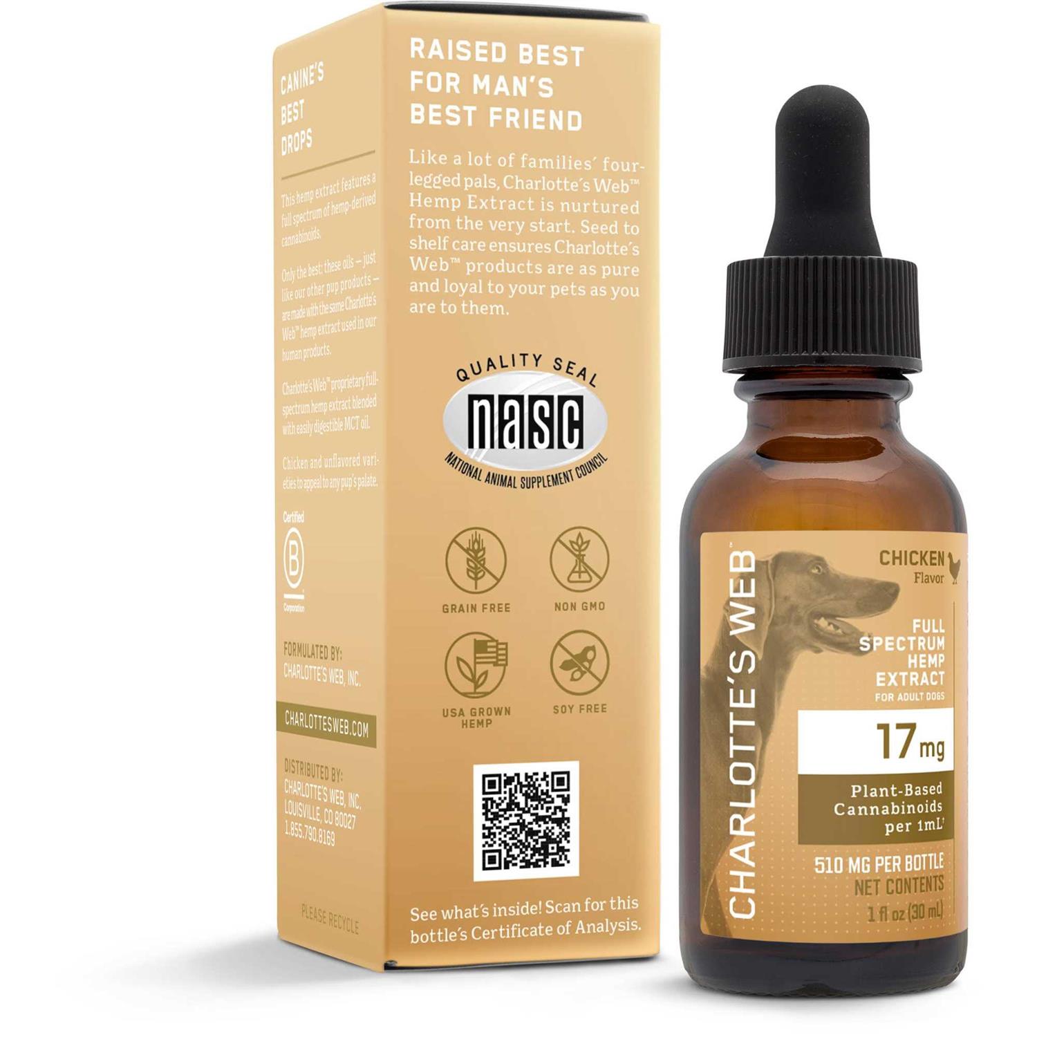 Charlotte's Web Canine 17 mg Full Range Drops - Pet Supplies online store
