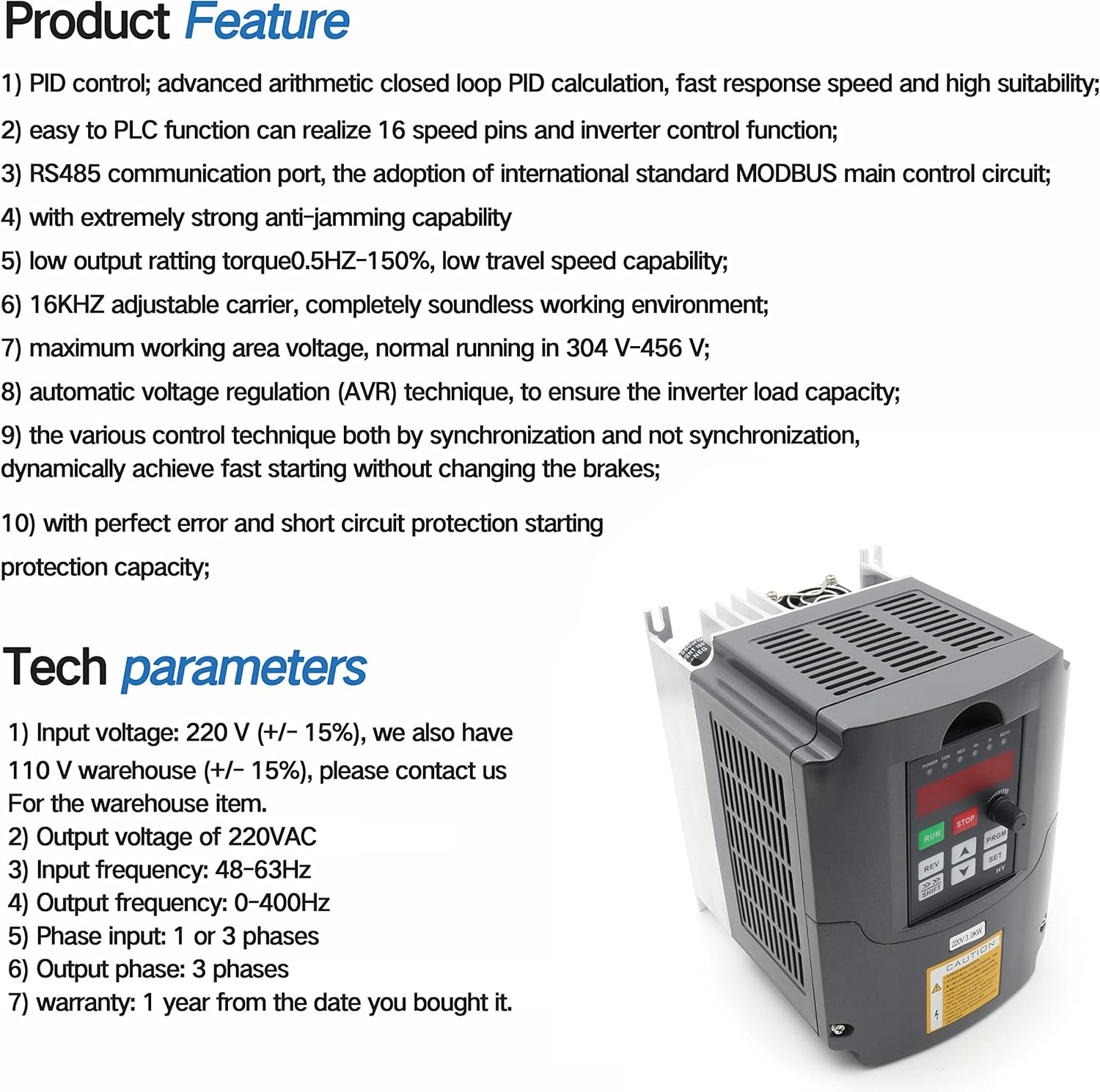 RATTMMOTOR Variable Frequency Drive 220V 3KW VFD Inverter Frequency Converter 400Hz 13A Single Phase Input