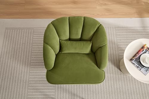 GarveeHome Modern Swivel Barrel Accent Chair, 360° Teddy Fabric Upholstered Armchair with Striped Backrest & Plush Padding