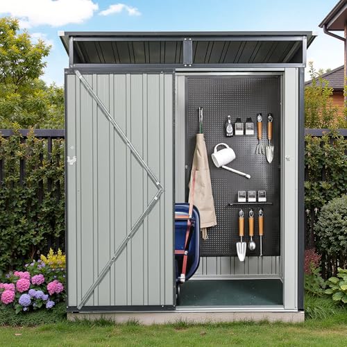 NicBex 6×5 Resin Outdoor Storage Shed with Floor & Window– All-Weather Lockable Small Tool Shed