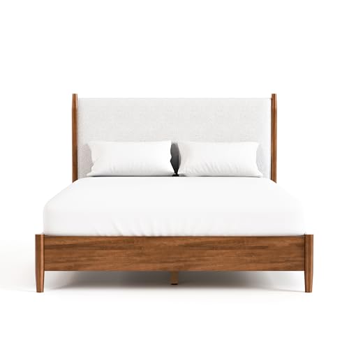 Furniture of America Wyatt Modern Solid Wood Queen Bed Frame with Headboard, Wooden Bedframe for Bedroom, Guest Room, No Box Spring Needed, Walnut