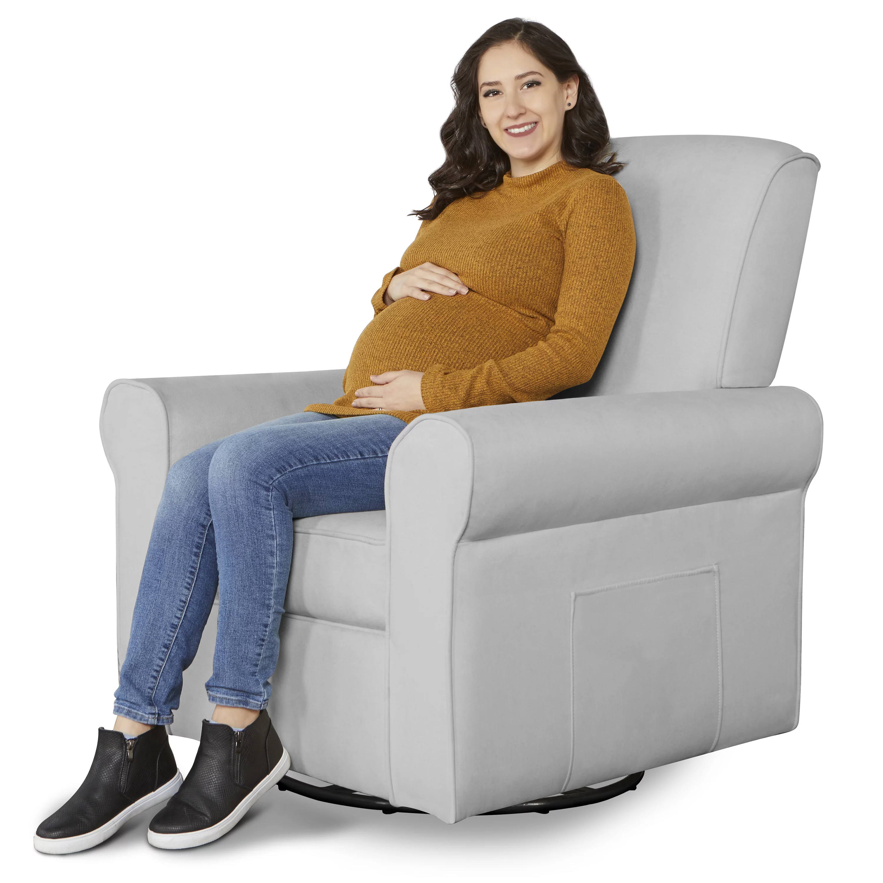 Evolur London Upholstered 360 Swivel l Glider I Rocker I Nursery Glider I Durable Soft Fabric in Gray Finish