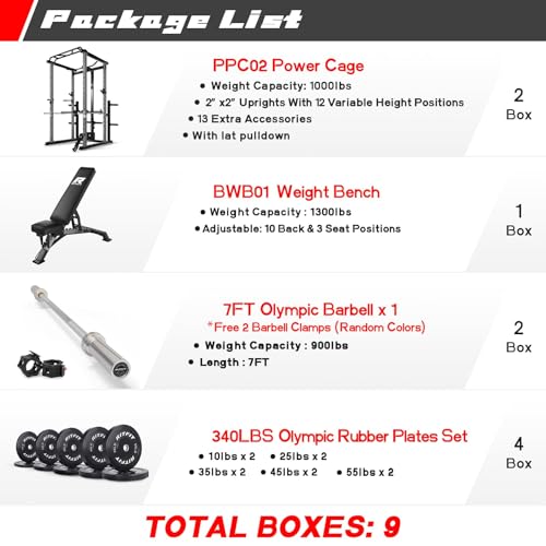 RitFit Power Cage with Optional LAT PullDown/Cable Crossover/Smith Machine System, 1000LB Squat Rack for Home & Garage Gym