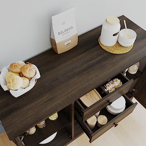 Buffet Sideboard Bar Cabinet with Storage, Farmhouse Coffee Bar Cabinet with 2 Drawers and Adjustable Shelves