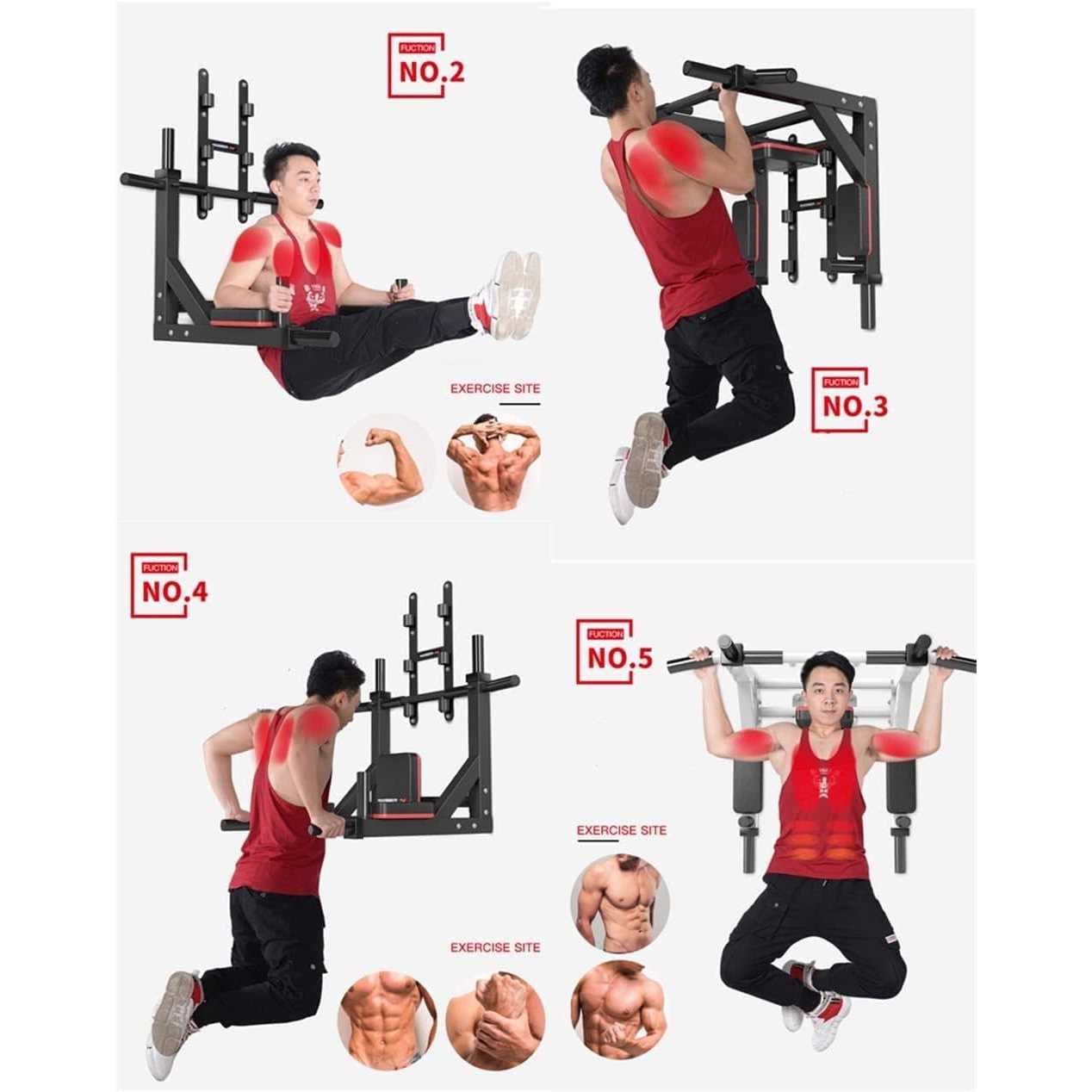 HAKENO Multifunctional Wall Mounted Pull Up bar/Chin Up bar,Dip Station for Indoor Home Gym Workout,Power Tower Set Gym Equipment 800LBS