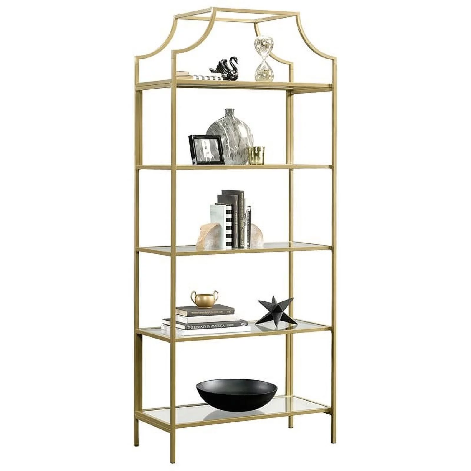 Home Square 5 Shelf Metal Framed Bookcase in Satin Gold (Set of 2)