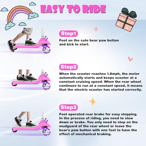Electric Scooter for Kids Ages 3-8, Kids Electric Scooter, 3 Wheel Toddler Scooters with Flash Wheels and Widen Anti-Slip Deck, 3 Adjustable Height