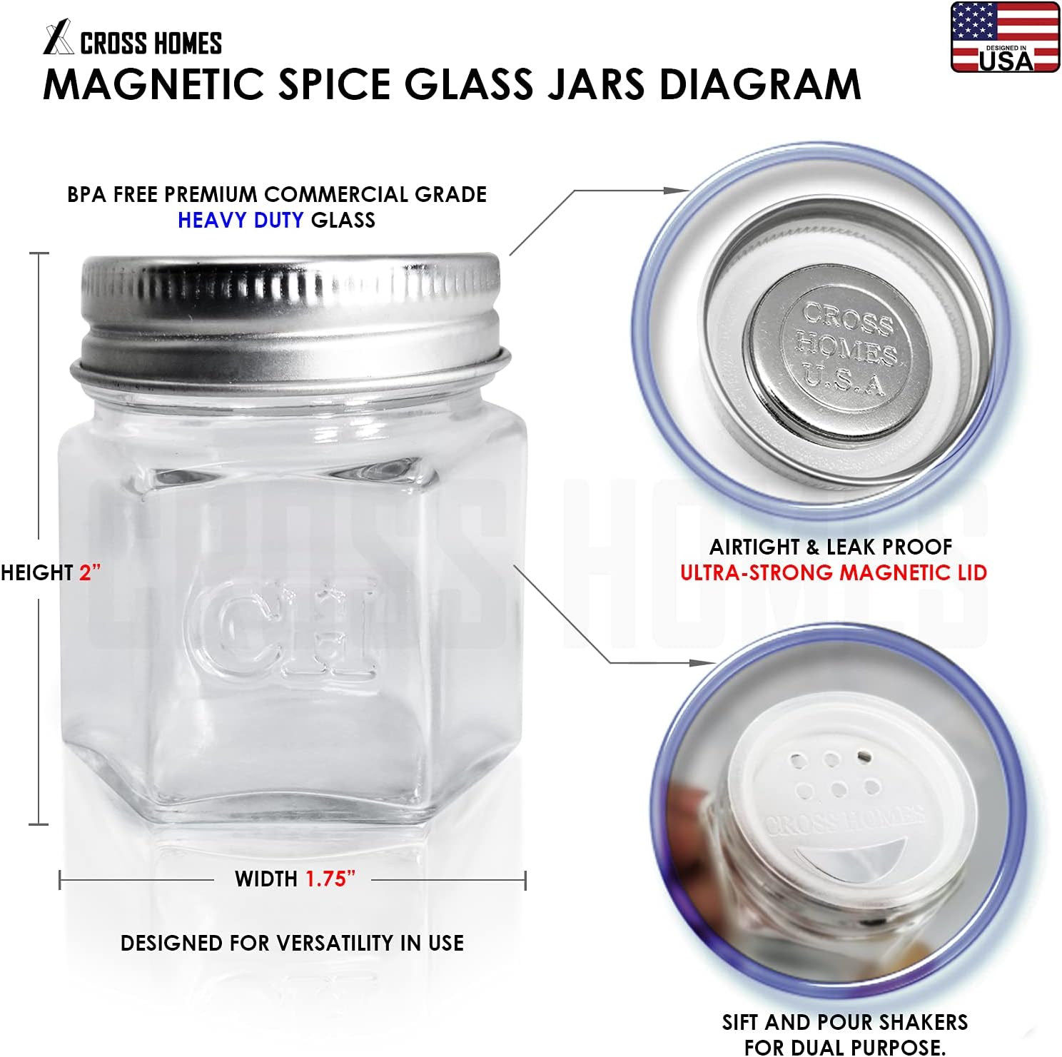 Magnetic Spice Jars Empty Small Hexagon Glass Spice Jars 20 Sets with Magnetic Lids, Shaker, Magnetic Board
