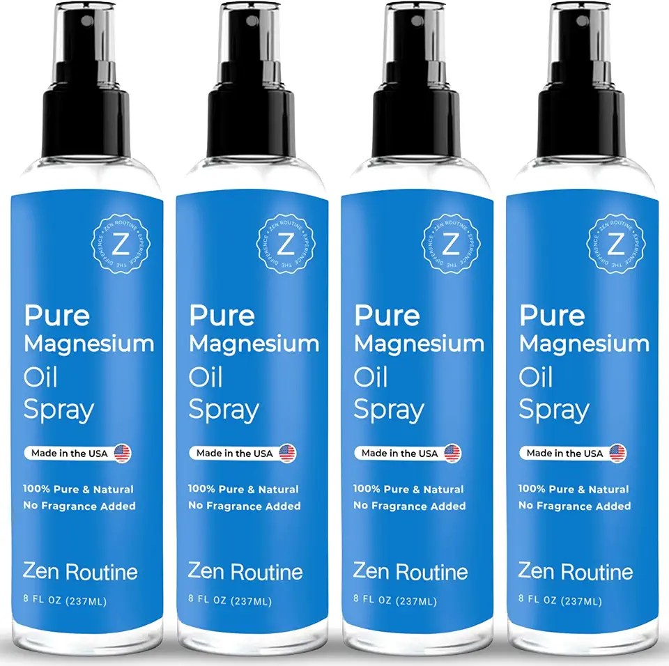Pure Organic Magnesium Oil Spray | Fast Absorbent | Made in USA 8 fl oz/237ml (4 Pack) - Kansas Nuitrition - HNZSDS