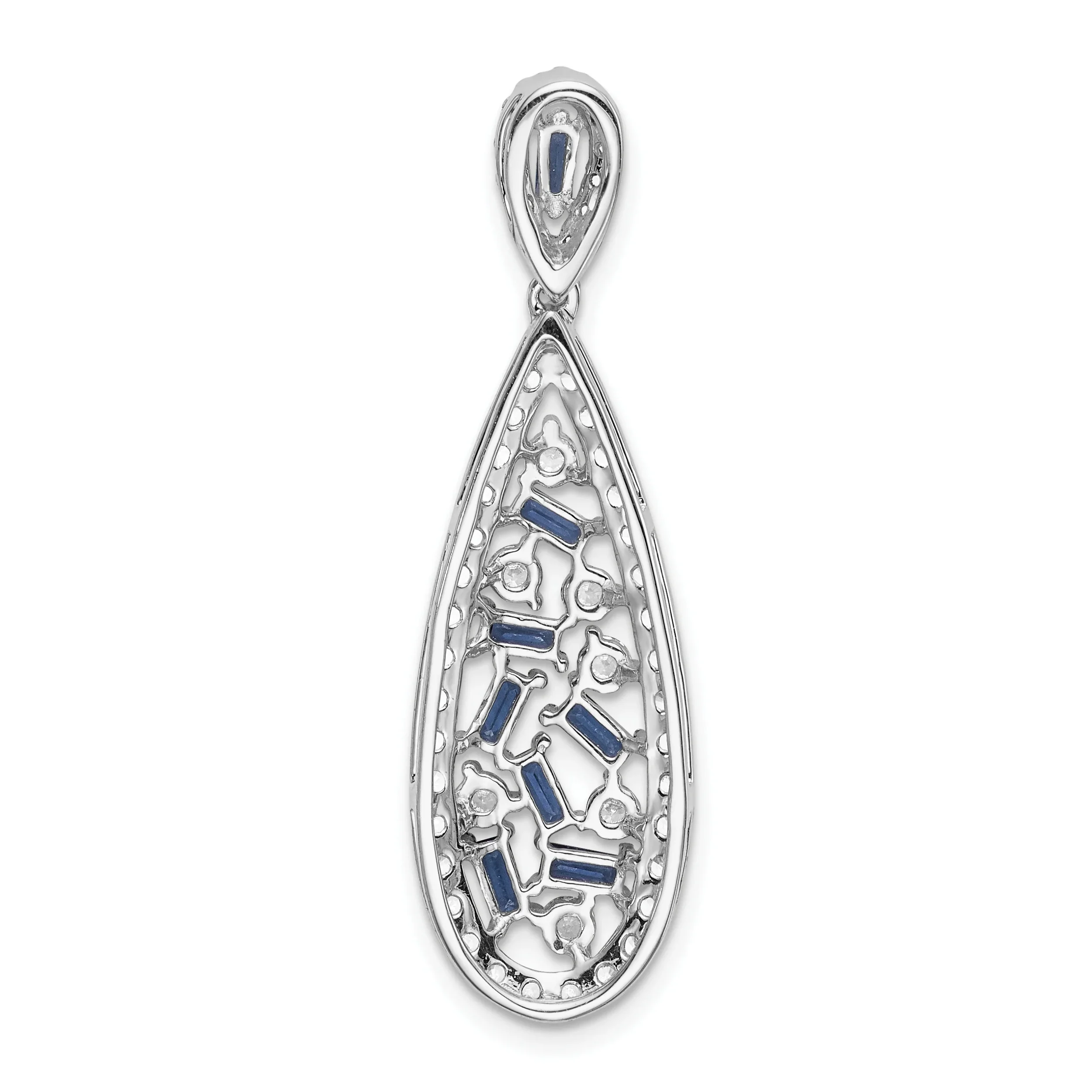 14K White Gold Lab Grown Diamond SI1/SI2, G H,  Cr Sapphire Teardrop Pe
