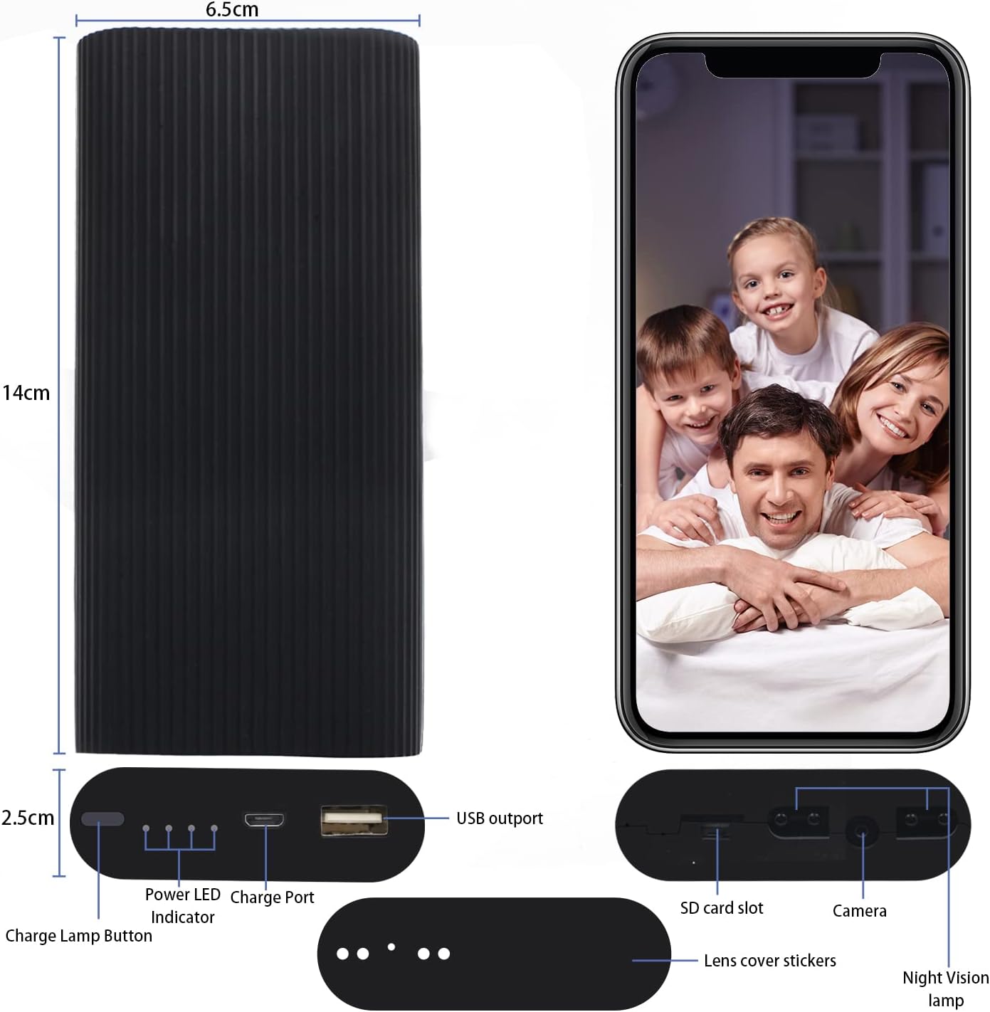 Power Bank Camera HD 1080P 6000mAh WiFi Camera Power Bank Mini Nanny Cam Remotely Live View Real-time for Security/Outdoor/Office No Audio