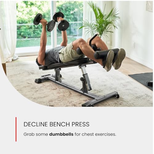 Finer Form Semi-Commercial Sit-Up Bench For Core Workouts and Decline Bench Press. Adjustable Weight Bench with Reverse Crunch Handle with 4