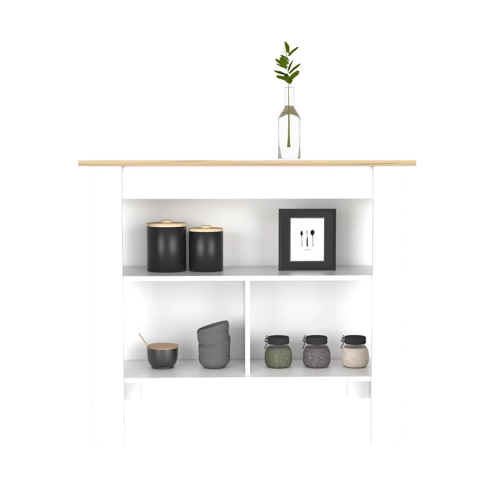 Treevol Furniture, Kitchen Island Dozza, Indoor, Manufactured Wood, White / Light Oak Finish-Kitchen