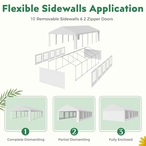 EROMMY 20x50FT White Party Tent, Heavy Duty Outdoor Event Canopy with Removable Sidewalls, Roll-Up Doors and Storage Bags