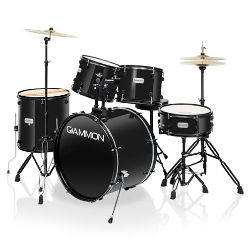 Full Size Complete Adult 5-Piece Drum Set with Cymbals, Stands, Stool, and Sticks - Blue
