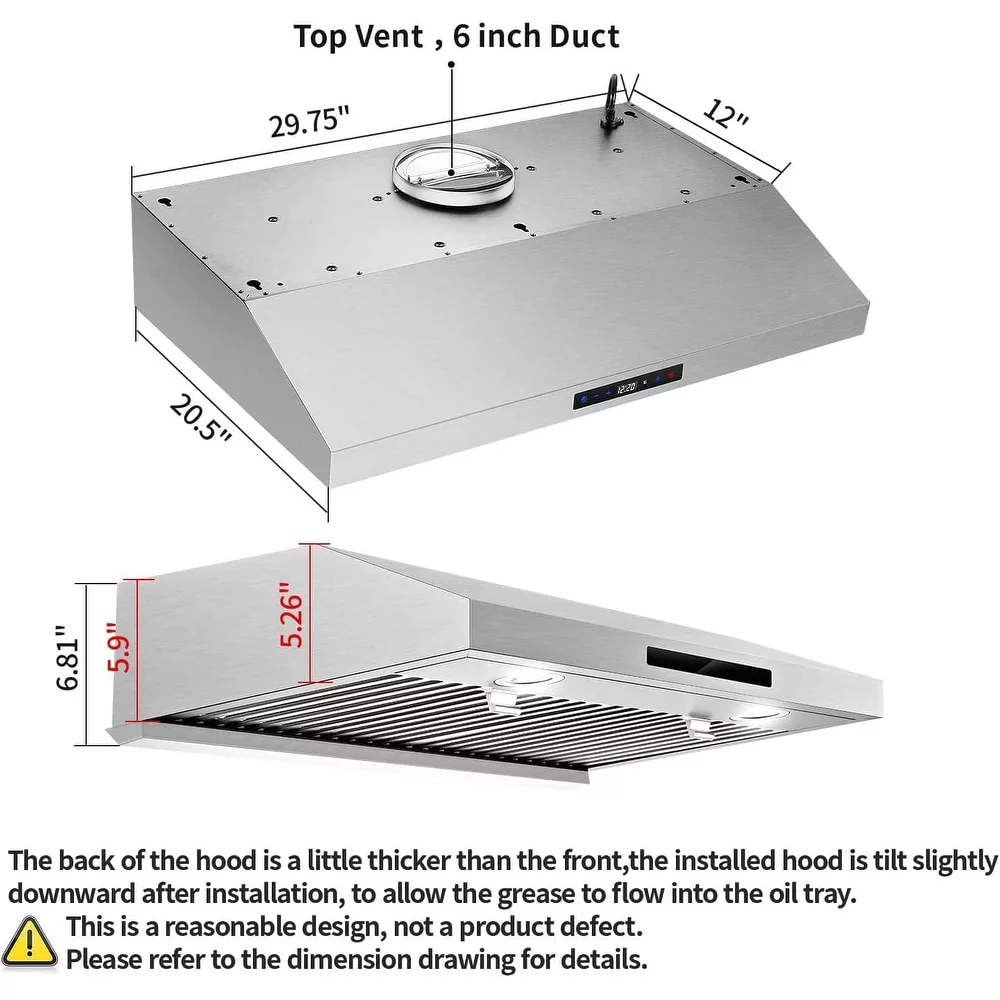 Under Cabinet Range Hood 30 inch with Dual Motors Stainless Steel Kitchen Hood 600 CFM Stove Filters