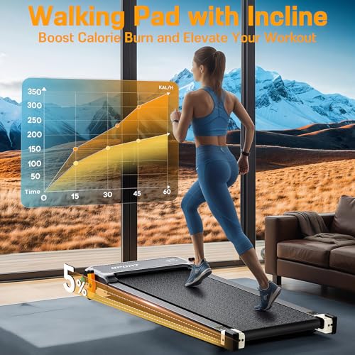 FUNRAY Walking Pad with Incline, Under Desk Treadmill with 2 Control Options, Ultra Slim Design and Double Shock Absorption, LED Display