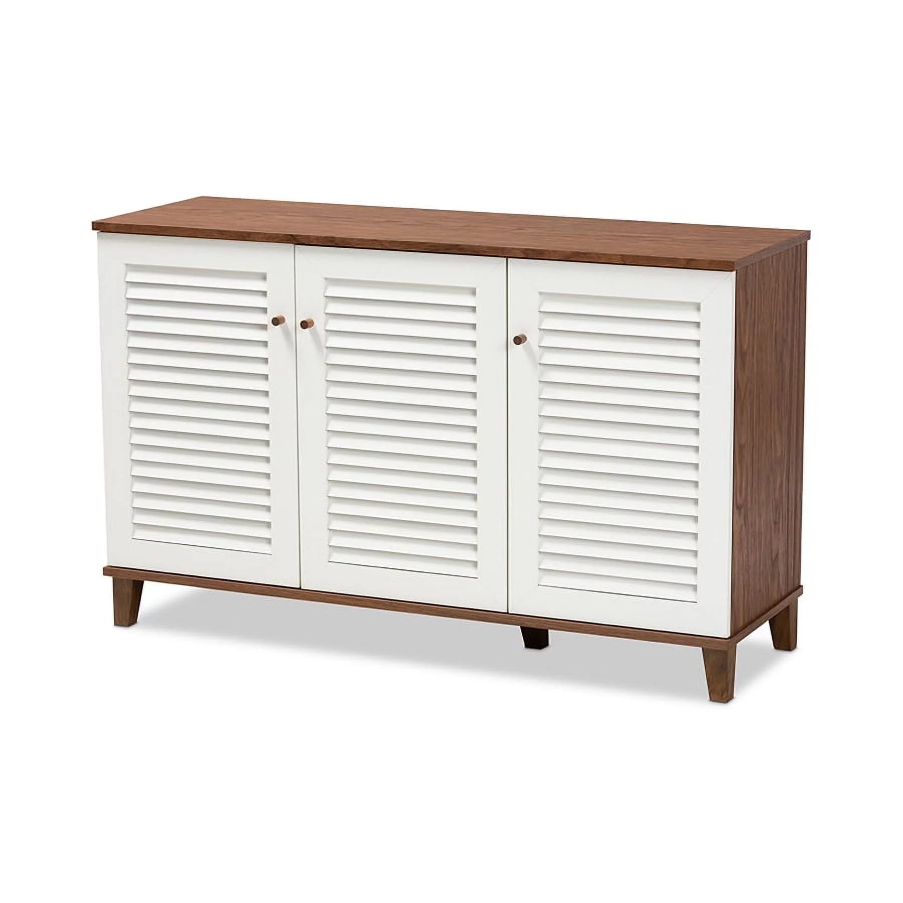 Coolidge Modern and Contemporary Walnut Finished 8-Shelf Wood Shoe Storage Cabinet