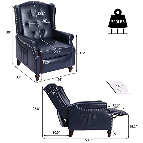 Wingback Recliner Chair with Massage and Heat, Tufted Fabric Pushback Recliner Chair, Wingback Chair with Remote Control, Padded Cushion, Wooden Legs