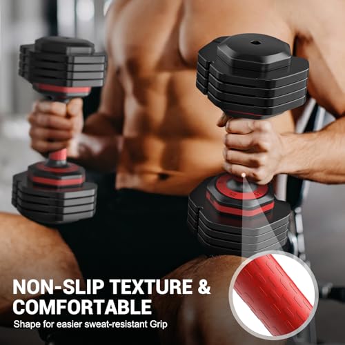 Adjustable Dumbbells Set of 2, 1-Sec Adjustable Weights Dumbbells Set, 5 in 1 Free Dumbbell with Anti-Slip Texture Handle