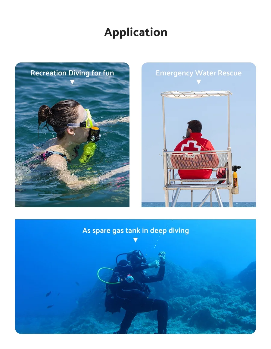 SMACO S300PLUS Mini Scuba tank 0.5L Oxygen Tank Support About 10 Minutes Underwater Breathing Portable Diving Tank Kit,Black