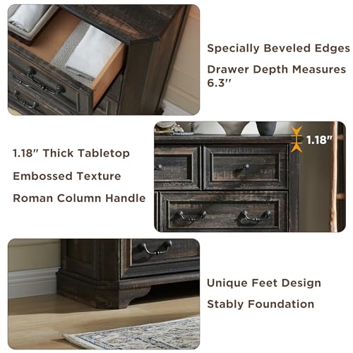 T4TREAM Farmhouse 5 Drawers Dresser for Bedroom, 48" Tall Wood Rustic Chest of Drawers with Natural Texture, Vintage Design