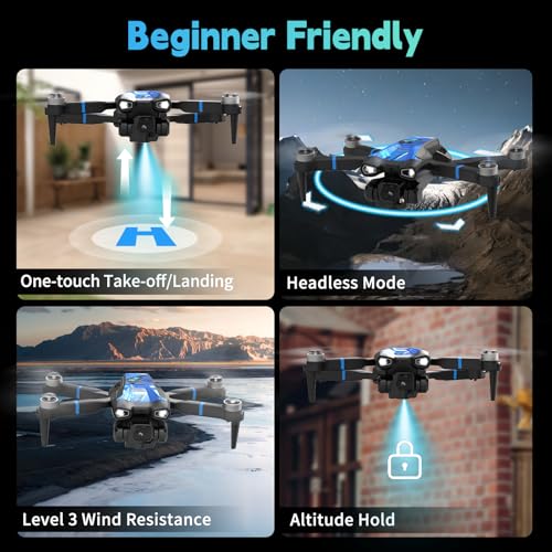 M18LCD Drone with 1080P Camera 45&deg; Adjustable Lens Brushless Motor Rechargeable LCD Remote Foldable RC Quadcopter for Beginners