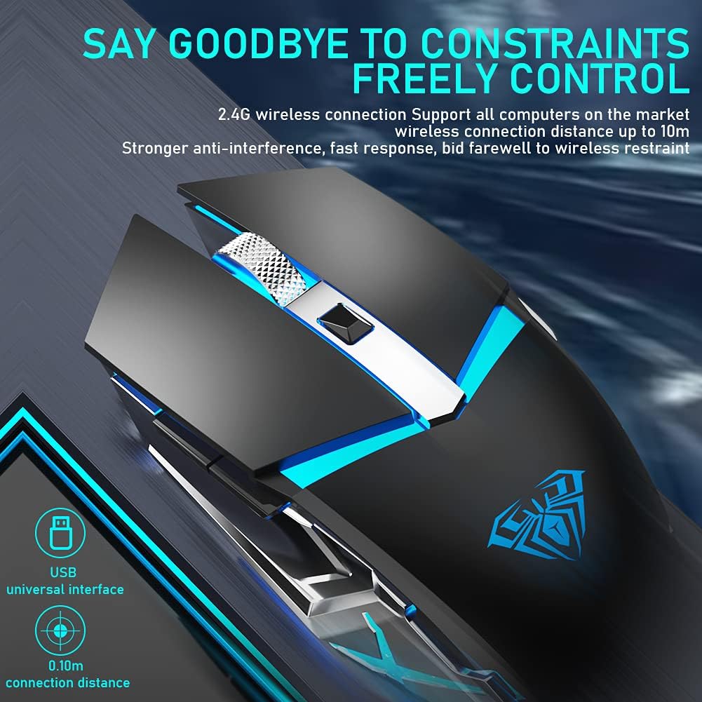 SOLAKAKA LED Wireless Gaming Mouse, 2.4G Cordless & USB Wired Dual-Modes Rechargeable Ergonomic Optical Computer Mice for Office/Games