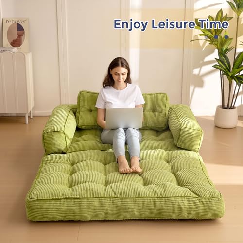 MAXYOYO Folding Sofa Bed, L-Shaped Convertible Sofa Bed with Armrest Foldable Sleeper Couch with Pillow