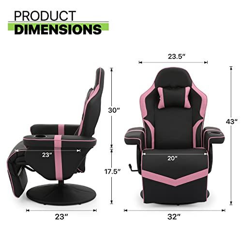 Magshion 360° Swivel Gaming Recliner Chair, Ergonomic PU Leather Reclining Chair with Adjustable Backrest, Footrest, Cup Holder & Neck Support