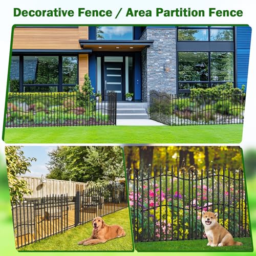 8 Panels Tall No Dig Garden Fence - 40in H x 18ft L, Reinforced Square Tube Rustproof Animal Barrier