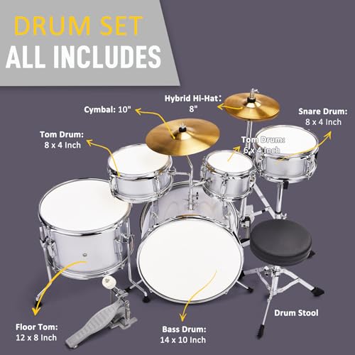 Ktaxon 5-Piece Complete Junior Drums Set, 14 Inch Beginners Drum Kit with Throne Stool, Pedal & Drumsticks, Kids Drums Musical Instruments W/Cymbal