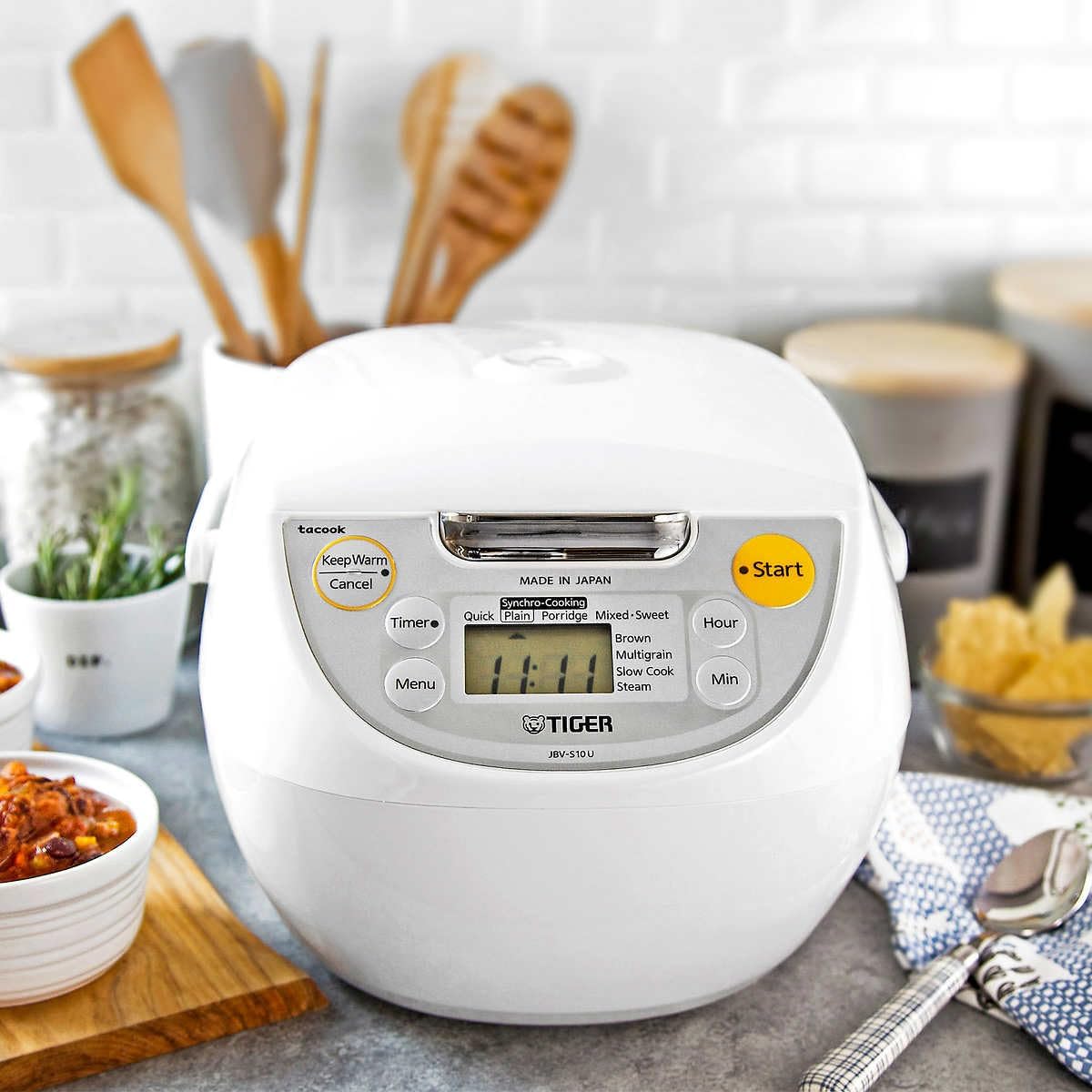 Tiger Japan Made Synchro-Cooking 5.5-Cup Micom Rice Cooker and Warmer with 10 Cooking Menu Settings