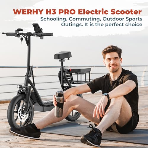 Electric Scooter with Seat, 500W Motor, 14'' Tires, Top Speed 22 mph, Max 27/49 Miles Ranges, Foldable E-Scooter with Suspension