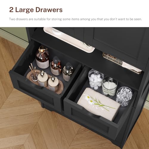 57.8“H Tall Bathroom Cabinet, Storage Cabinet with 2 Drawers & 2 Adjustable Shelves, Bathroom Storage Cabinet with 4 Doors