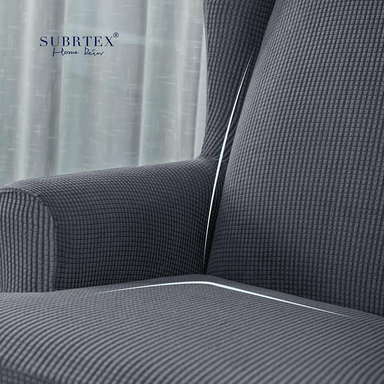Subrtex 2-Piece Stretch Wingback Chair Covers Textured Grid Furniture Cover - Camel