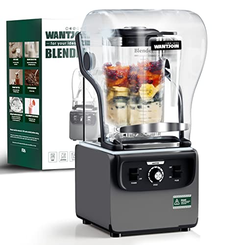 Wantjoin Professional Blender, Commercial Quiet blender Soundproof Blender 2200ml with Cover for Crushing Ice,Smoothie,Puree