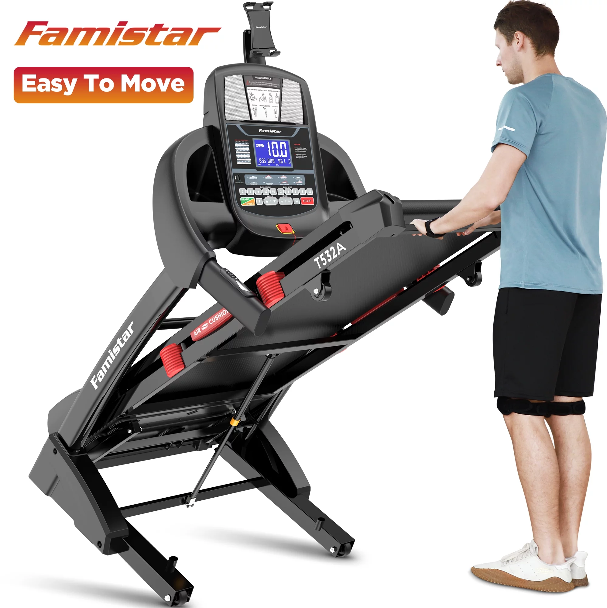 Famistar 4.5HP Portable Folding Treadmill 300 LB Capacity for Home w/ 15-Level Auto Incine, Smart APP Control, HiFi Stereo Bluetooth Speakers