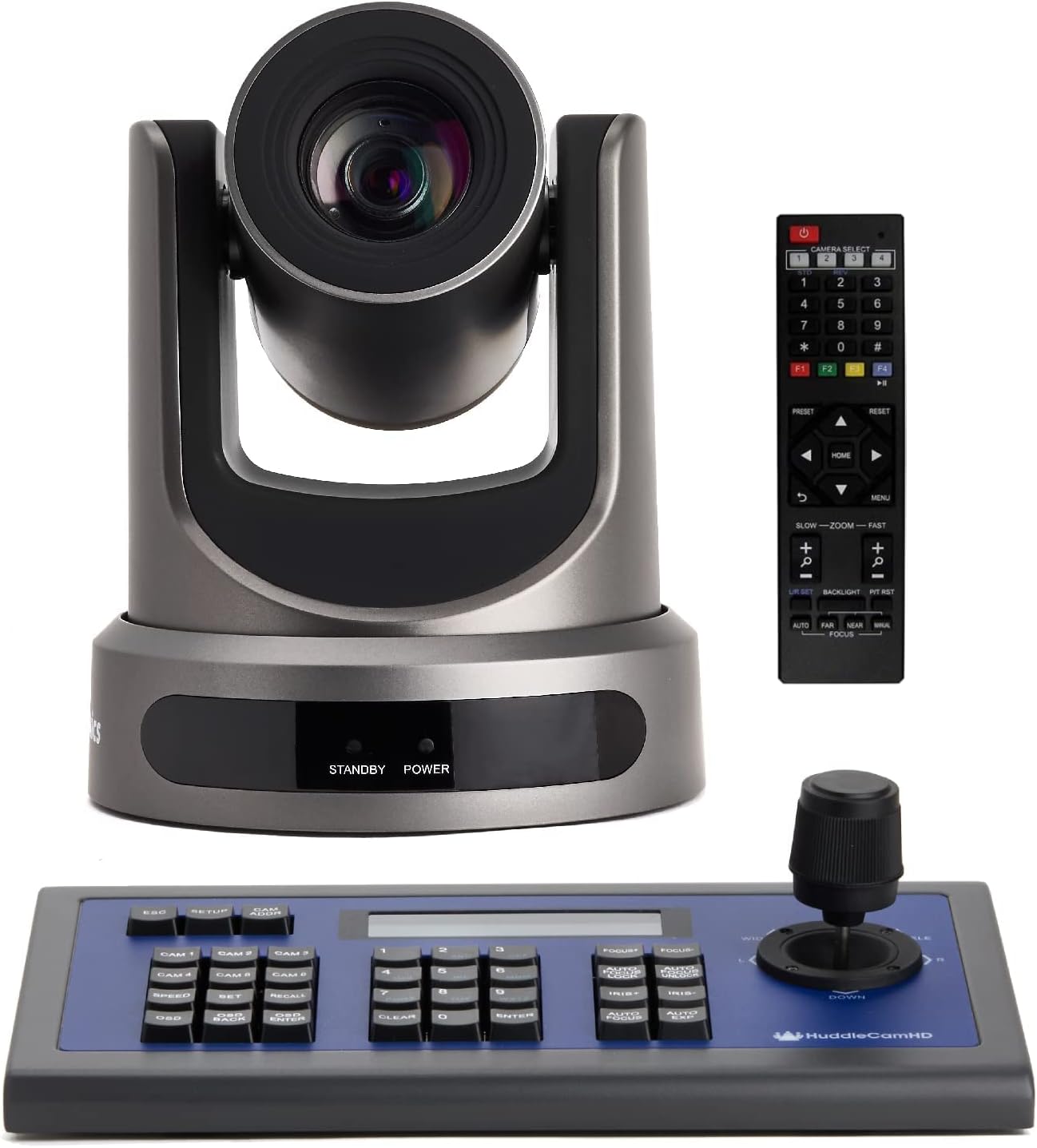 PTZOptics 20X SDI Gen 2 Live Streaming Broadcast Camera, Grey+ HuddleCamHD HC-Joy-G3 3rd Generation Serial PTZ Joystick