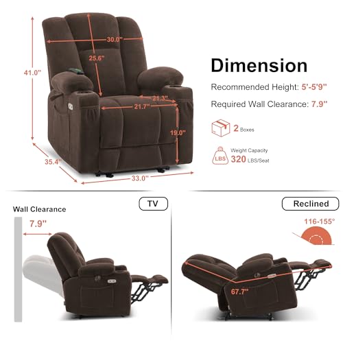 MCombo Zero Gravity Power Recliner Chair with Heat and Vibration Massage, Reclining Chair with USB & Type C Ports, Cup Holders for Living Room
