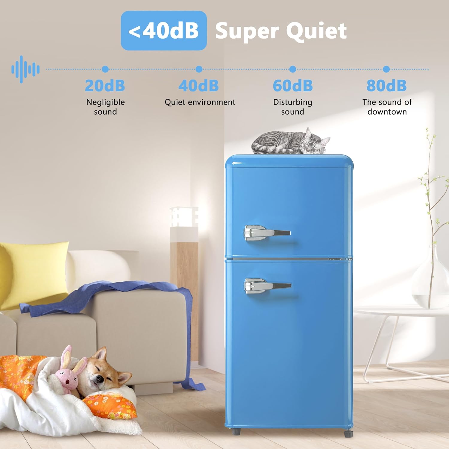 Mini Refrigerator with Freezer 3.5 Cu.Ft, Small Refrigerator with 7 Settings Temperature, Adjustable Shelves, 2 Doors, Low Noise