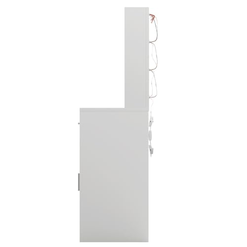 Vanity Desk with Mirror and Lights, Makeup Vanity with Drawer & Storage Shelves, Cabinet, 3 Lighting Modes Adjustable Brightness